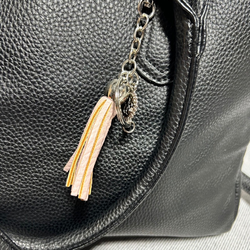 Kate & Alex Cuffaro Satchel Bag Womens OS Black Pebbled Faux Leather Tassel - Picture 6 of 9